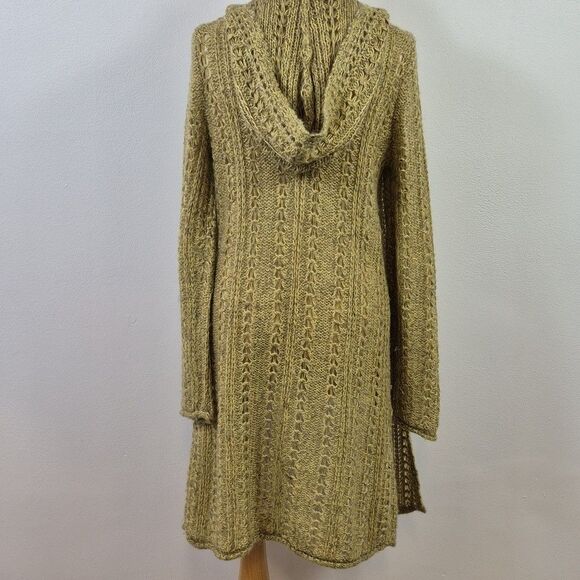 SUNDANCE Olive Loose Knit Mohair Cardigan Hoodie Long Length Petite Medium - Picture 4 of 11